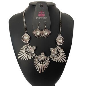 Paparazzi ~ Miss YOU-niverse Silver Sparkle Necklace and Earring Set